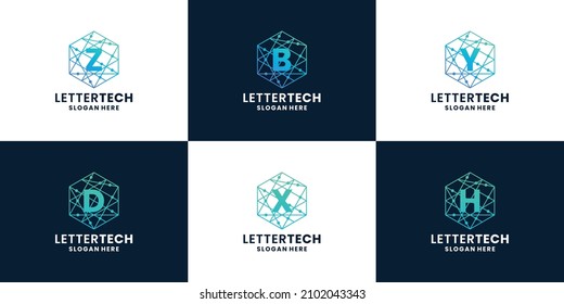initialisiert Technologie-Logo-Kollektionen. Buchstaben a bis z kombinieren mit technischem Stil