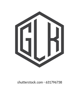 The initials of three letters GLK placed in a hexagon