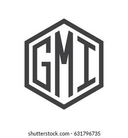 The initials of three letters GMI placed in a hexagon