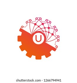initials U , Circuit and Gear icon templates, vector logo technology for business corporate , elements, illustrations