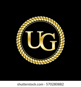 initials u and g logo luxurious golden letters with gold rope