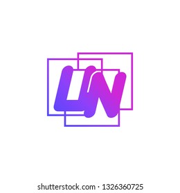 The initials U and N colored gradient combination of blue and pink. UN vector design logo