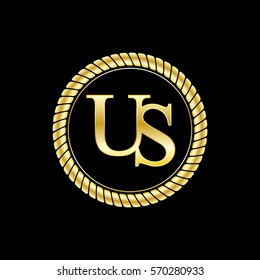 initials u and s logo luxurious golden letters with gold rope