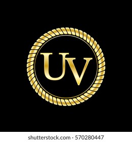 initials u and v logo luxurious golden letters with gold rope