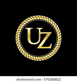 initials u and z logo luxurious golden letters with gold rope