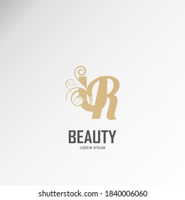 the initials ur, ru logo is gold, inspired by the logo of luxury combined with curved signature lines.