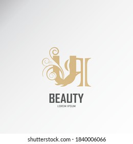 the initials ur, ru logo is gold, inspired by the logo of luxury combined with curved signature lines.