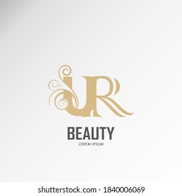 the initials ur, ru logo is gold, inspired by the logo of luxury combined with curved signature lines.