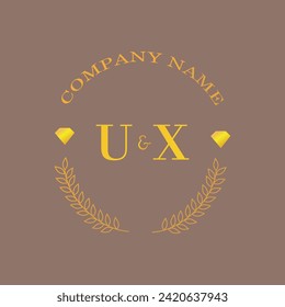 Iniciales UX letra monograma diamante oro de lujo de empresa
