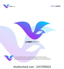Initials V with bird abstract logo design