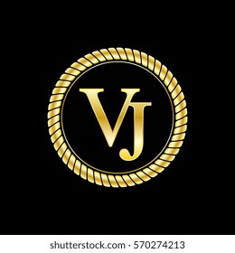 initials v and j logo luxurious golden letters with gold rope