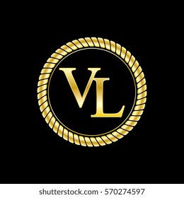 initials v and l logo luxurious golden letters with gold rope