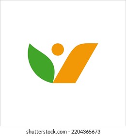 Initials V, leaves and people Logo vector