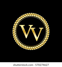 initials v and v logo luxurious golden letters with gold rope