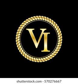 initials v and i logo luxurious golden letters with gold rope