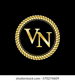 initials v and n logo luxurious golden letters with gold rope