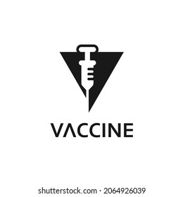 Initials V Triangle Logo Design Syringe Icon Covid 19 Vaccine Vector Concept 