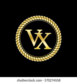 initials v and x logo luxurious golden letters with gold rope