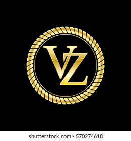 initials v and z logo luxurious golden letters with gold rope