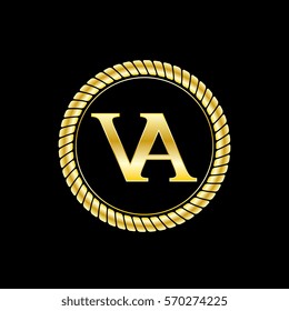 initials va logo luxurious golden letters with gold rope