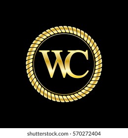 initials w and c logo luxurious golden letters with gold rope