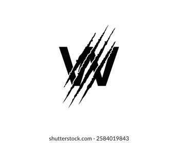 initials W with claw scratch symbol design vector illustration isolated on transparent background