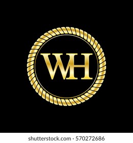 initials w and h logo luxurious golden letters with gold rope