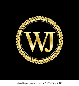 initials w and j logo luxurious golden letters with gold rope