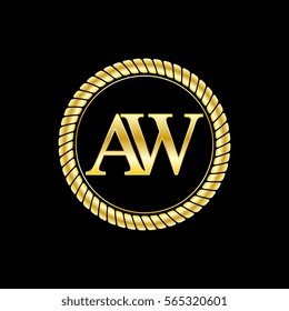 initials a and w logo luxurious golden letters with gold rope
