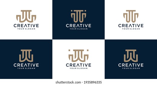 Initials w logo template with a golden style color for the company