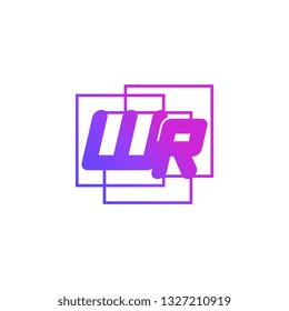 The initials W and R colored gradient combination of blue and pink. WR vector design logo
