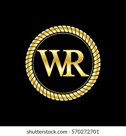initials w and r logo luxurious golden letters with gold rope