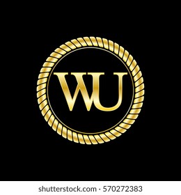 initials w and u logo luxurious golden letters with gold rope