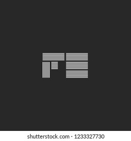 Initials wedding invitation emblem mockup FE or EF letters monogram, parallel thin lines linked F E symbol business card signature symbol