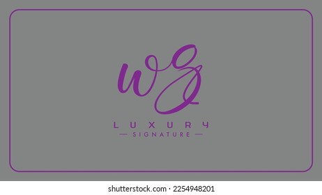 Initials WG W G signature logo design template, Cursive bold script letters WG, Pink color brush calligraphic icon, Isolated on gray background.