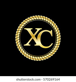 initials x and c logo luxurious golden letters with gold rope