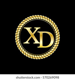 initials x and d logo luxurious golden letters with gold rope