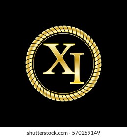 initials x and i logo luxurious golden letters with gold rope