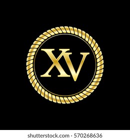 initials x and v logo luxurious golden letters with gold rope
