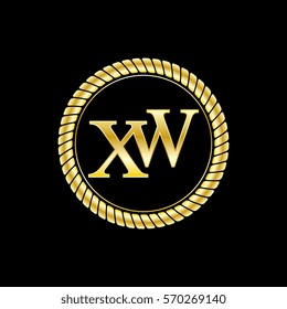 initials x and w logo luxurious golden letters with gold rope
