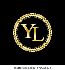 initials y and l logo luxurious golden letters with gold rope