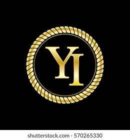 initials y and i logo luxurious golden letters with gold rope