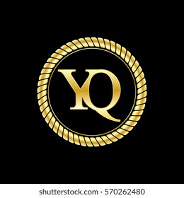 initials y and q logo luxurious golden letters with gold rope