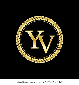 initials y and v logo luxurious golden letters with gold rope