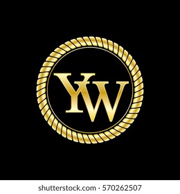 initials y and w logo luxurious golden letters with gold rope