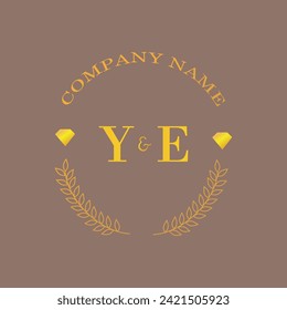 Iniciales letra YE monograma empresa de oro de diamantes lujo