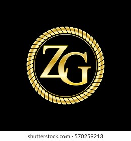 initials z and g logo luxurious golden letters with gold rope