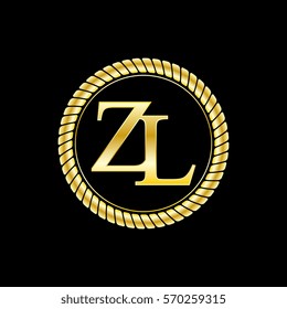 initials z and l logo luxurious golden letters with gold rope