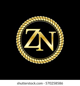 initials z and n logo luxurious golden letters with gold rope