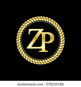 initials z and p logo luxurious golden letters with gold rope